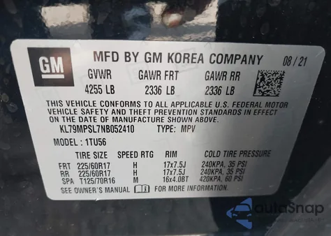 2022 Chevrolet Trailblazer Fwd Lt из США, поврежденный, VIN KL79MPSL7NB052410